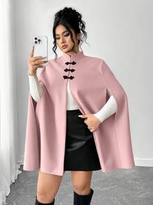 Elenzga Áo choàng len cổ khóa thanh lịch cỡ lớn cho nữ - Hồng - Xem 3