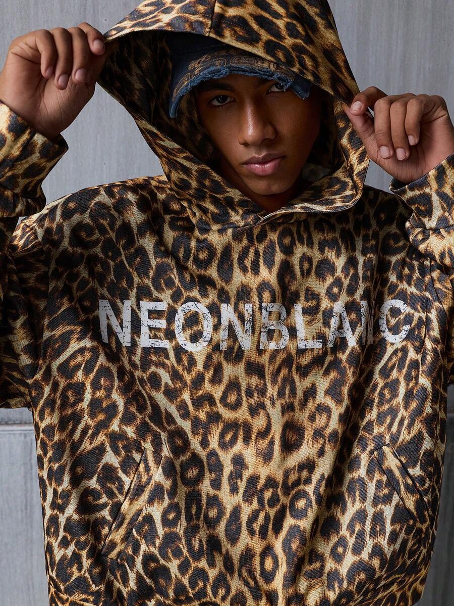NEON BLANC 男士宽松时尚豹纹秋冬连帽套头衫，长袖上衣 - 彩色 - 查看 1