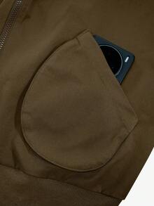 EMERY ROSE Plus Size Casual Oblique Pocket Zip-Up Jacket, Autumn - Coffee Brown - View 4