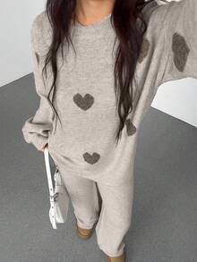 SHEIN Unity 2件套休闲宽松长袖毛衣上衣和裤子套装 - 彩色 - 查看 3