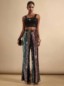 SHEIN Veneréa 女士彩色条纹亮片直筒宽松裤 - 彩色 - 查看 5