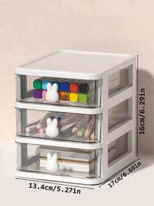 1 pieza Caja de almacenamiento de escritorio, caja de cajón de escritorio de estudiante, contenedor de bolígrafos, estantería para accesorios para el cabello de oficina infantil, caja de acabado de múltiples funciones, caja de almacenamiento de regreso a la escuela - Conejo - Ver 16