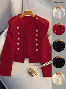 GlowEve CURVE 大码女式简约纯色时尚短款夹克，长袖 - 紅色 - 查看 1