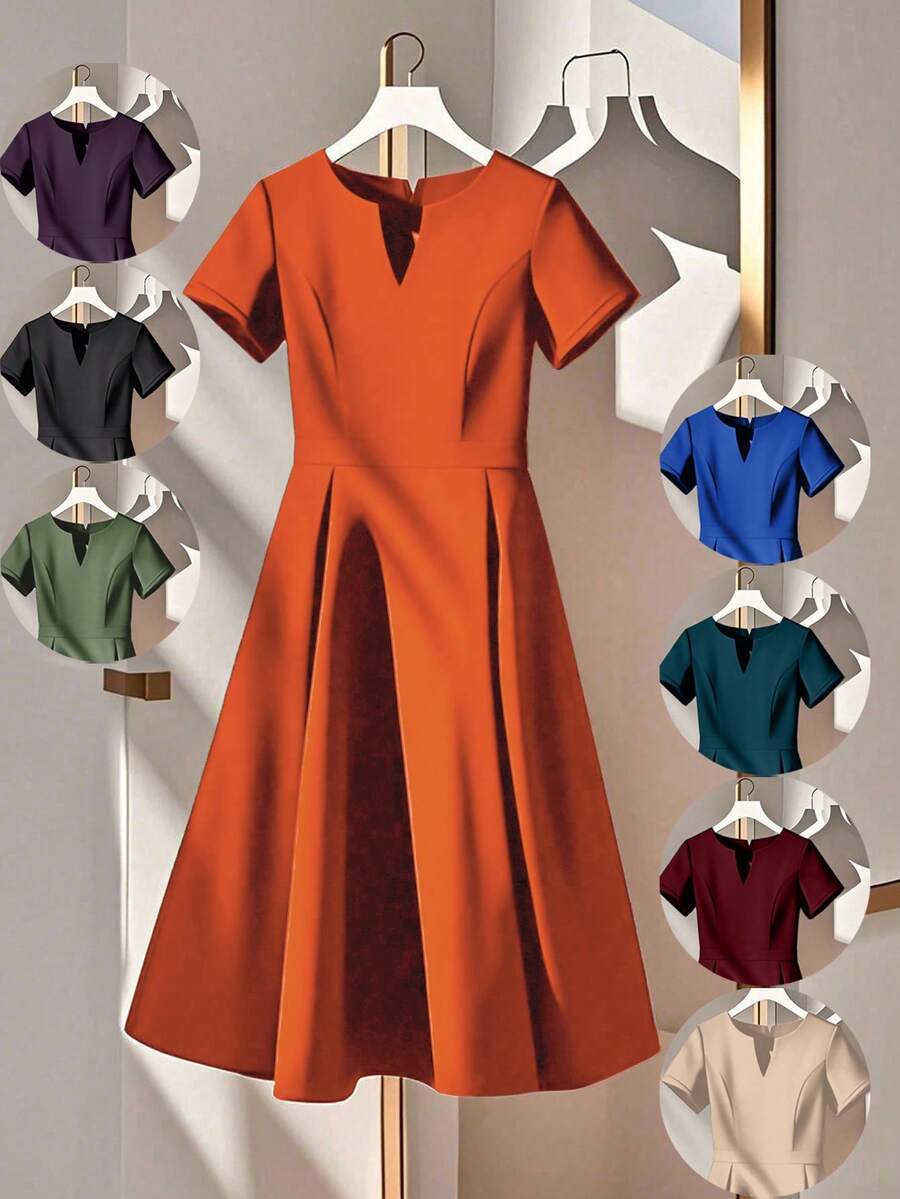 GlowEve CURVE Váy ngắn tay đơn giản màu trơn cỡ lớn - trái cam - Xem 1