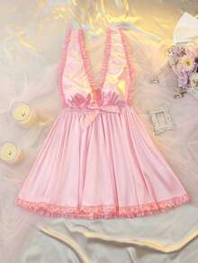 Combinaison Lolita sexy grande taille avec dentelle florale en satin multicouche, nœud papillon, décolleté plongeant, design flatteur, convient pour les festivals de musique et les fêtes