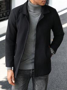 Manfinity Homme Men's Casual Solid Color Long Sleeve Overcoat, Versatile For Autumn/Winter - Black - View 6