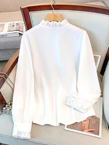 SHEIN CURVE+ 女士优雅长袖荷叶边波尔卡圆点系带衬衫