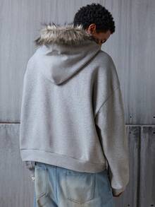 NEON BLANC Felpa da uomo a maniche lunghe con motivo, moda con cappuccio in pile, ampia, con cappuccio corto - Grigio - Visualizzare 2