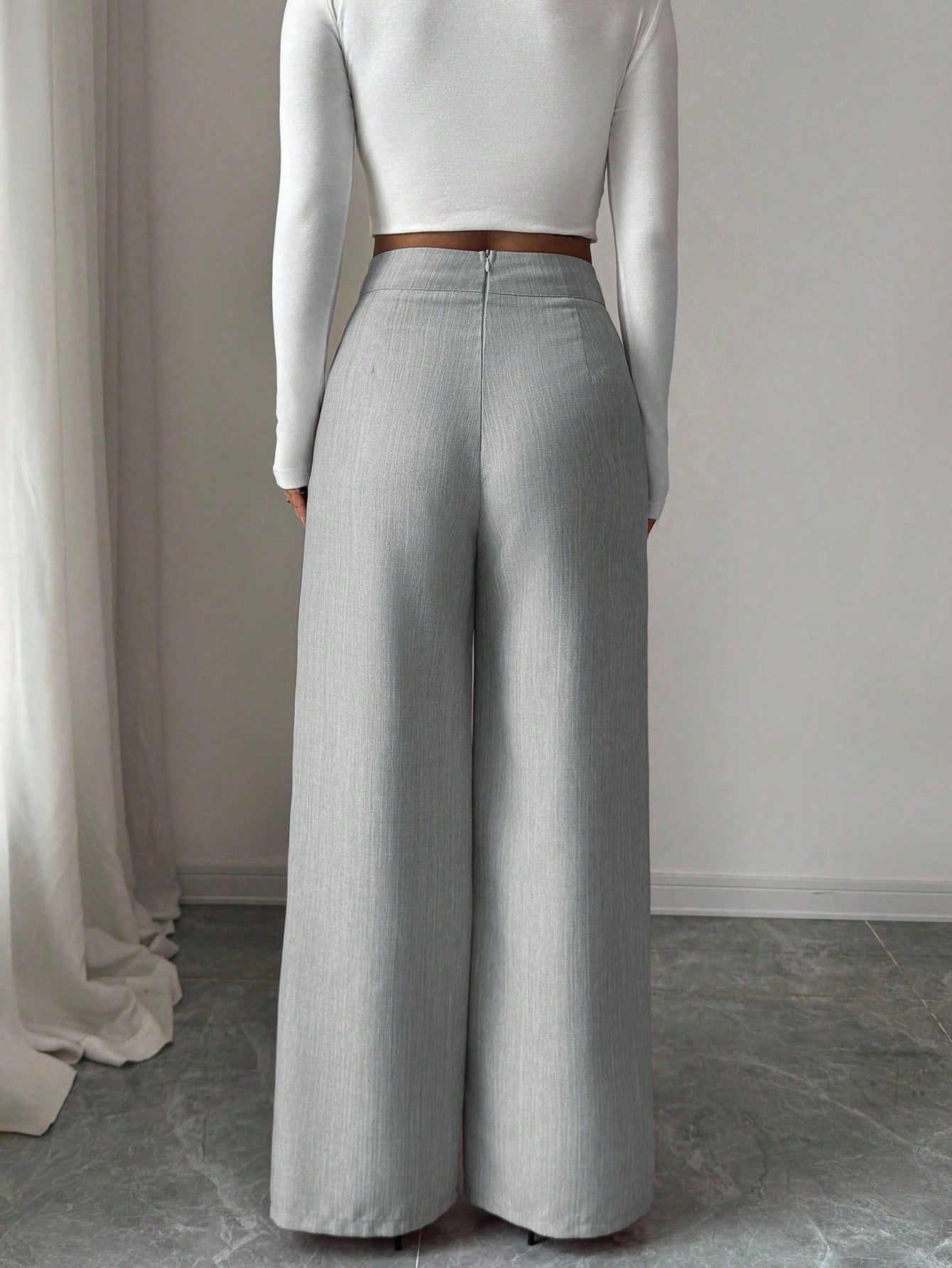 Elenzga بنطلون نسائي فضفاض مستقيم الساق من قماش ال...