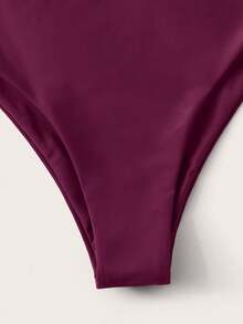 SHEIN Swim 2026 特殊面料春夏女式露背系带紫红色侧高开叉两件套比基尼泳装 - 中紫紅色 - 查看 4