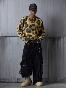 NEON BLANC Men's Leopard Pattern Loose Fit Casual Sweater, Winter - Yellow - View 6