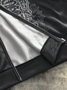 AXEPEAK Men's Cross Print Fleece Collar Zip Front Casual Hoodie, Autumn/Winter, Long Sleeve Top - Black - View 6