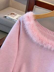 GlowEve CURVE Plus Size Casual Solid Color Long Sleeve Knit Sweater Top - Pink - View 5