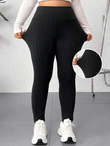 SHEIN EZwear Quần legging cạp cao màu đen đa năng thường ngày cỡ lớn - màu đen - Xem 1