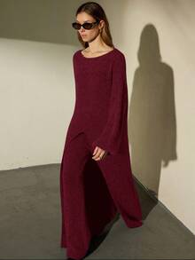 Aveloria Modichic 2pcs Set Fashionable Casual Knit Sweater And Pants - Burgundy - View 6