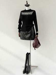 Auralis Plus Size Women's Autumn And Winter Fashion Casual High Elastic Comfortable Daily Hollow Perspective Half Turtleneck Black Slim Pullover Sweater, Basic Base Sweater,Fall Women Clothes,Winter Tops