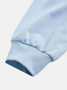 SHEIN Girlism 青少年女孩休闲日常短款纹理长袖运动衫 - 淺藍色 - 查看 4