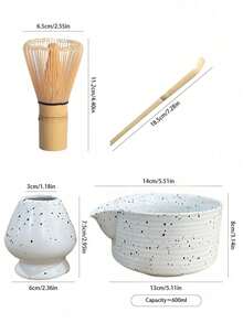 Cirelle 陶瓷抹茶四件套，日式复古抹茶碗，抹茶刷，抹茶杯，粉色碗搅拌勺搅拌器架组合，抹茶套装返校 - 彩色 - 查看 11