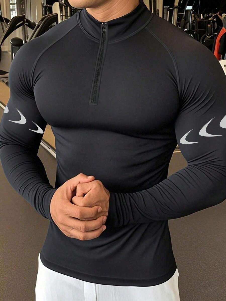 Manfinity Sport Corelite 男士运动T恤，健身，跑步，户外运动压缩衣 - 黑色 - 查看 1