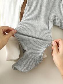 SHEIN 3pcs Newborn Baby Unisex Casual Cute Solid Color & Cartoon Pattern Long Sleeve Romper Jumpsuit, Baby Winter Clothes Baby Outfits Unisex For Fall Baby Boy Fall Newborn Zipper Suit Neutral Baby Clothes Unisex Baby Casual Zipper Romper - Multicolor - View 8