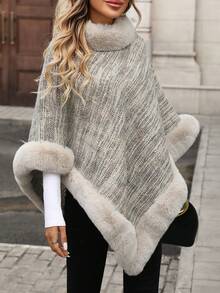 SHEIN PariChic Women's Asymmetric Hem Loose Sequin Embellished Poncho Sweater, Fashion For Autumn/Winter