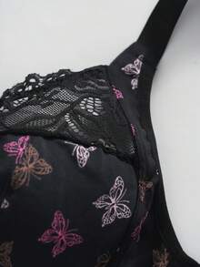 DesireSculpt 1pc Plus Size Lace Patchwork Wireless Bra - Multicolor - View 7