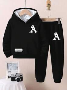 2 件套年轻男童休闲宽松星星印花连帽卫衣，秋冬 - 彩色 - 查看 2