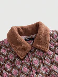 ROMWE MEN Men's Patchwork Pattern Long Sleeve Single-Breasted Casual Winter Jacket - Brown - View 3