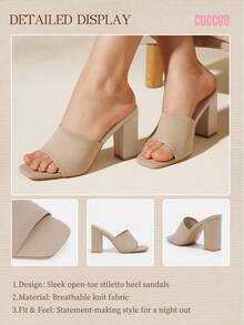 CUCCOO BASICS Minimalist Casual Square Toe Chunky Heel Mule Sandals For Christmas Valentine's Day - Apricot - View 3