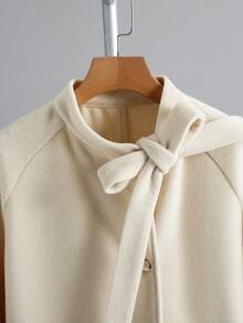 GlowEve Women's Solid Color Bow Collar Decorative Raglan Sleeve Elegant Overcoat, Autumn/Winter - Apricot - View 6