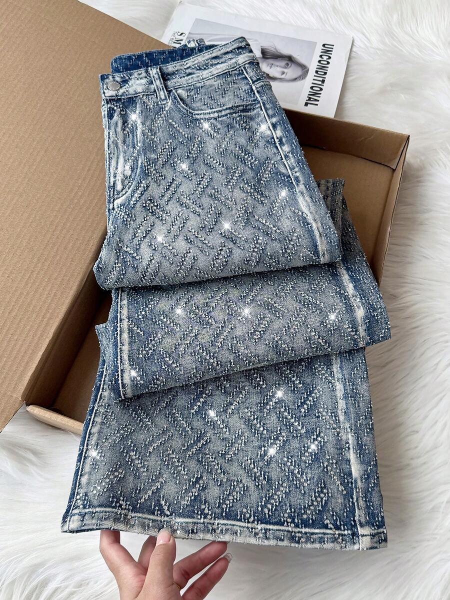 Comfortcana Women's Pocket Loose Wide Leg Casual Versatile Jeans, Winter Christmas Party Fashionable High Waisted Wide Leg Jeans - Dark Wash - View 1