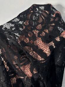 Cravure 大码女式优雅浪漫性感蕾丝派对正式黑色连衣裙，方领，收腰，飘逸，适合万圣节、圣诞派对、约会、春/秋/冬 - 黑色 - 查看 6