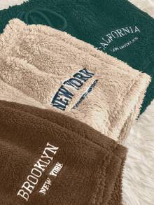 Eraneu 女士字母刺绣抽绳腰带毛绒短裤家居服套装舒适短裤，蓬松保暖冬季服装 - 彩色 - 查看 4