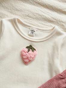 Vintaside Kids 2pcs Baby Girls' Spring/Autumn White Knit Crew Neck Long Sleeve Top And Solid Pink Pants Set, Adorable Cherry Decor, Suitable For Outings, Casual Wear, And Birthday Parties - Multicolor - View 8