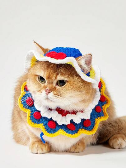 PETSIN 1 set med vita snöjultillbehör till husdjur, trendig stickad mössa, höst- och vinterhandvävd tjock varm katt- och hundrollspelshalsdekoration