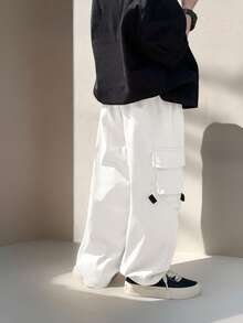 SHEIN Young Boy 1pc Casual Hip Cool Hip Hop Style Loose Windbreaker Material Large Patch Pockets College Style Wide Leg Pants Homecoming; Autumn/Winter