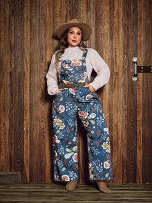 EMERY ROSE Quần yếm denim họa tiết phương Tây cổ điển cỡ lớn dành cho nữ - Nhiều màu - Xem 6