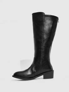 Daringsoles New Women's Pointed Toe Leather Chunky Heel Fashion Boots, Knee-High Riding Boots, Comfortable & Versatile, Suitable For Music Festivals, Halloween, Christmas, Daily Wear - Black - View 9