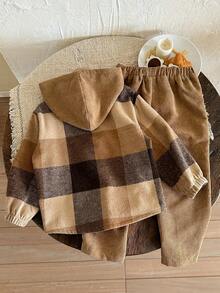 LMoss Kids 2件套男童休闲格子拼布夹克开衫和裤子套装 - 彩色 - 查看 2