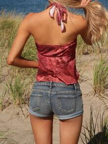 Sydney Algeri Women's Casual High Street Denim Cuffed Shorts With Pockets - Light Wash - View 2