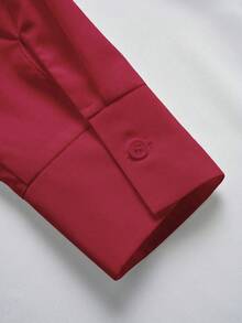 EMERY ROSE Women's Solid Color Long Sleeve Single-Breasted Casual/Work Shirt - Burgundy - View 6