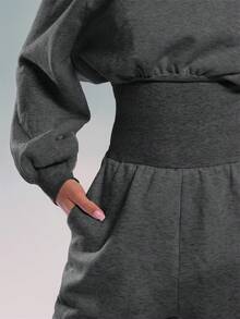 MUSERA 不对称肩部束腰阔腿连体裤，休闲夏季度假返校冬季居家舒适休闲春季机场穿搭 - 深灰色 - 查看 6