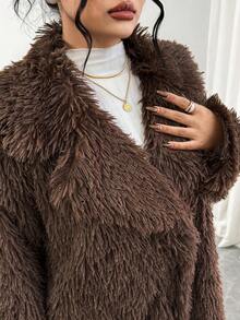 SHEIN Plus Size Women Faux Fur Coat - Coffee Brown - View 6