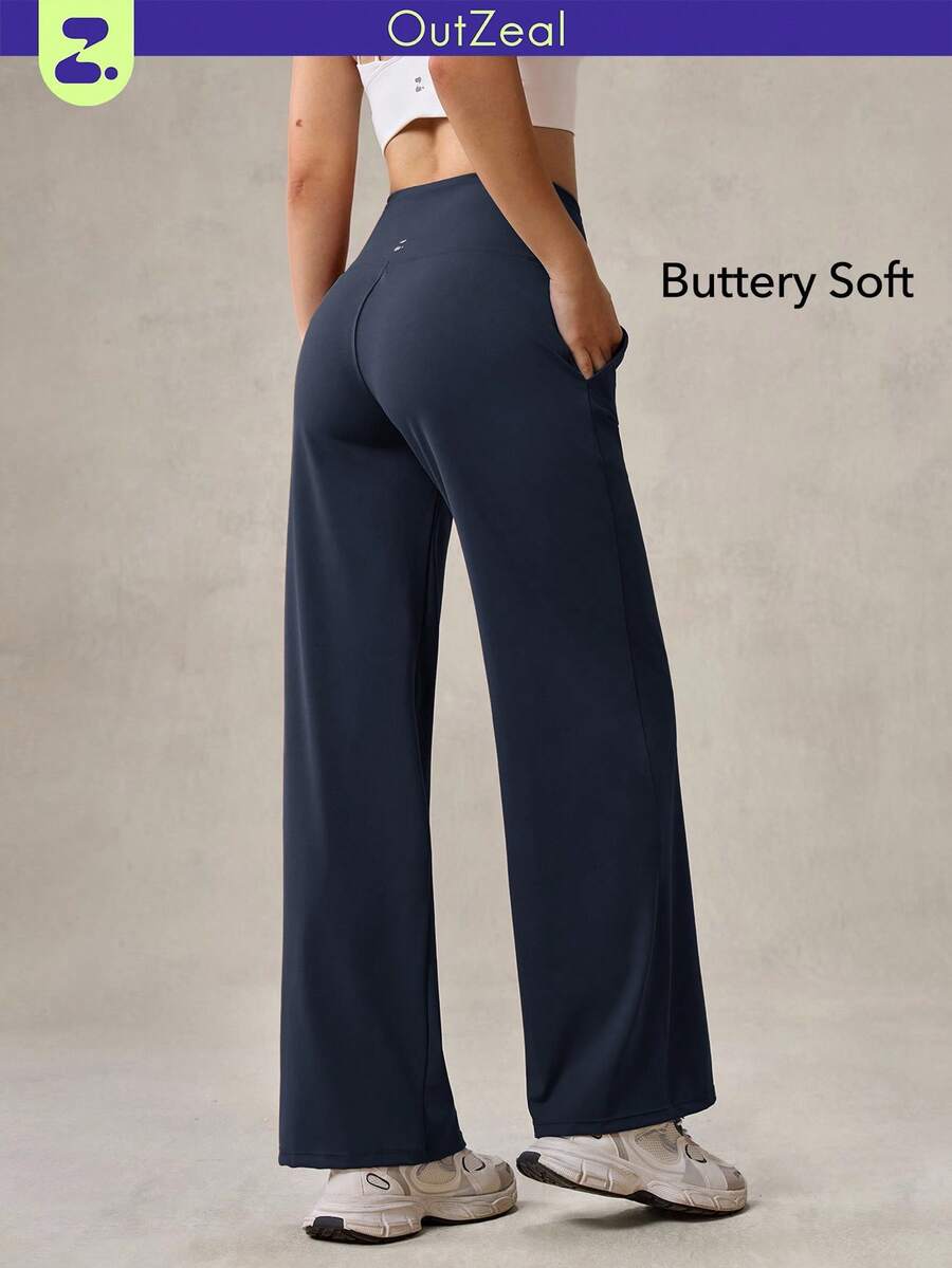 OutZeal 女士运动裤 日常休闲居家服 柔软针织面料 吸汗速干 高腰直筒裤型 带口袋 - 藍色 - 查看 1