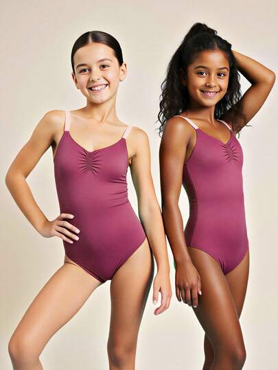 SHEIN Tween Girls Adjustable Spaghetti Strap Ballet Leotard, Comfortable & Fashionable Dance Unitard, High Stretch Fabric