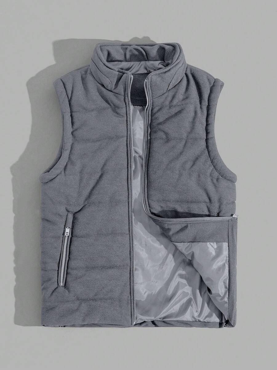 EURMUSE Men High Quality Special Fabric Sleeveless Regular Winter Coat Vest - Grey - View 1