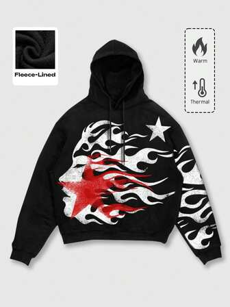 Street Life Herren Lässig Thermofutter Hoodie mit bedrucktem Muster, geeignet für Herbst/Winter, Langarm Oberteil