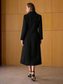 MOTF PREMIUM WOOL PEAK COLLAR DOUBLE BREASTED OVERCOAT - Black - View 3