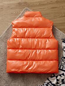 SWAVVY Men's Letter Graphic Zip Front Casual Vest Jacket, Winter - Orange - View 2