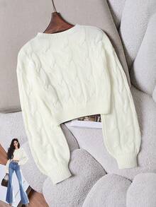 Franclia Women's Casual Cable Pattern Crew Neck Long Sleeve Sweater, Autumn/Winter